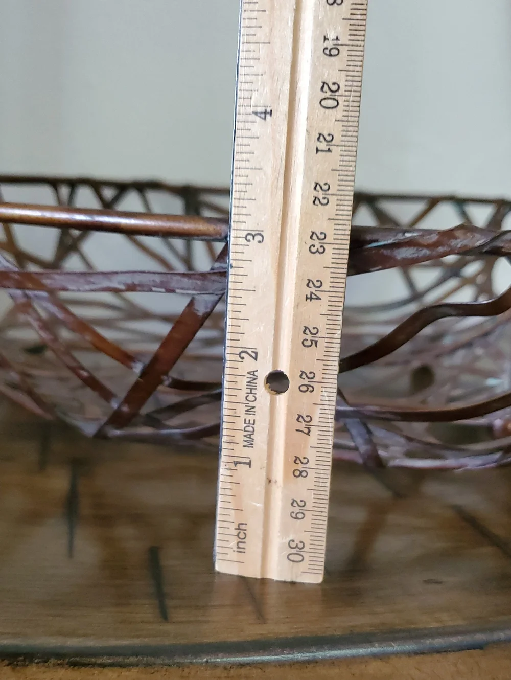 Vintage Apple Shaped Metal Wire Basket Copper Patina Farmhouse Decor Centerpiece